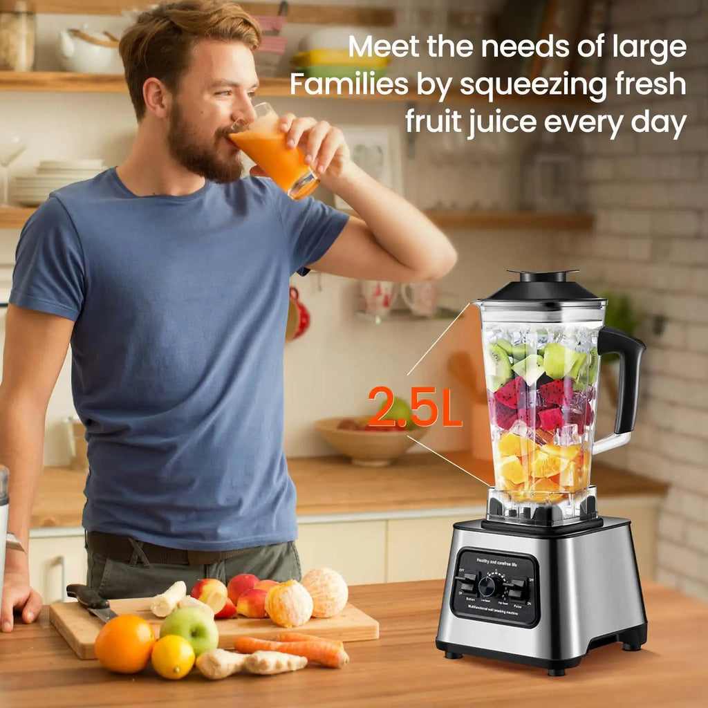 2-in-1 Premium Blender & Ice Crusher – 6000W, 2L + 0.5L, 9 Speeds, Elegant Design, Perfect for Smoothies, Juice & Ice Crushing.