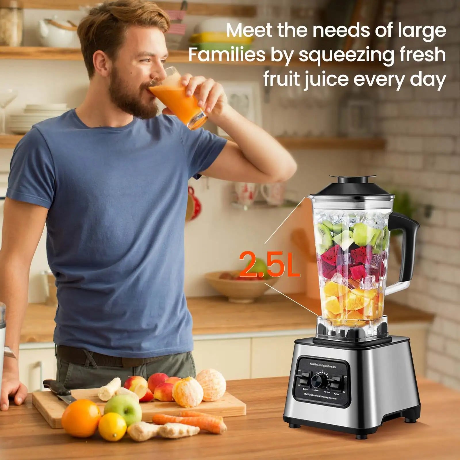 2-in-1 Premium Blender & Ice Crusher – 6000W, 2L + 0.5L, 9 Speeds, Elegant Design, Perfect for Smoothies, Juice & Ice Crushing.