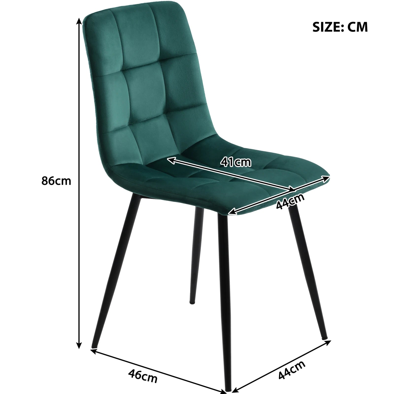 Superaly Set of 4 Velvet Dining Chairs with Backrests, Upholstered Kitchen Chairs with Black Metal Frame, Dark Green