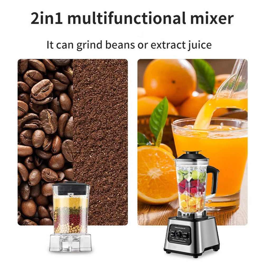 2-in-1 Premium Blender & Ice Crusher – 6000W, 2L + 0.5L, 9 Speeds, Elegant Design, Perfect for Smoothies, Juice & Ice Crushing.