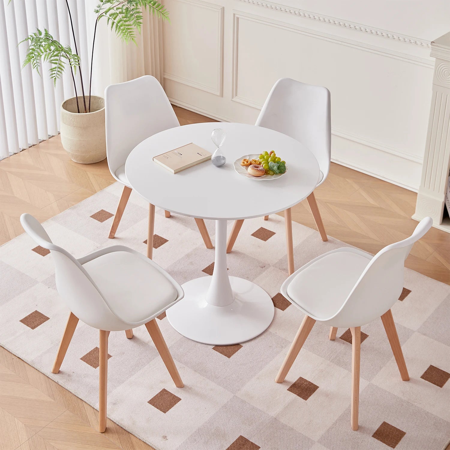 EGOONM Nordic Dining Table and Chair Set, Modern Round Dining Table for Kitchen, Dining Room, Home Office & Coffee Corner