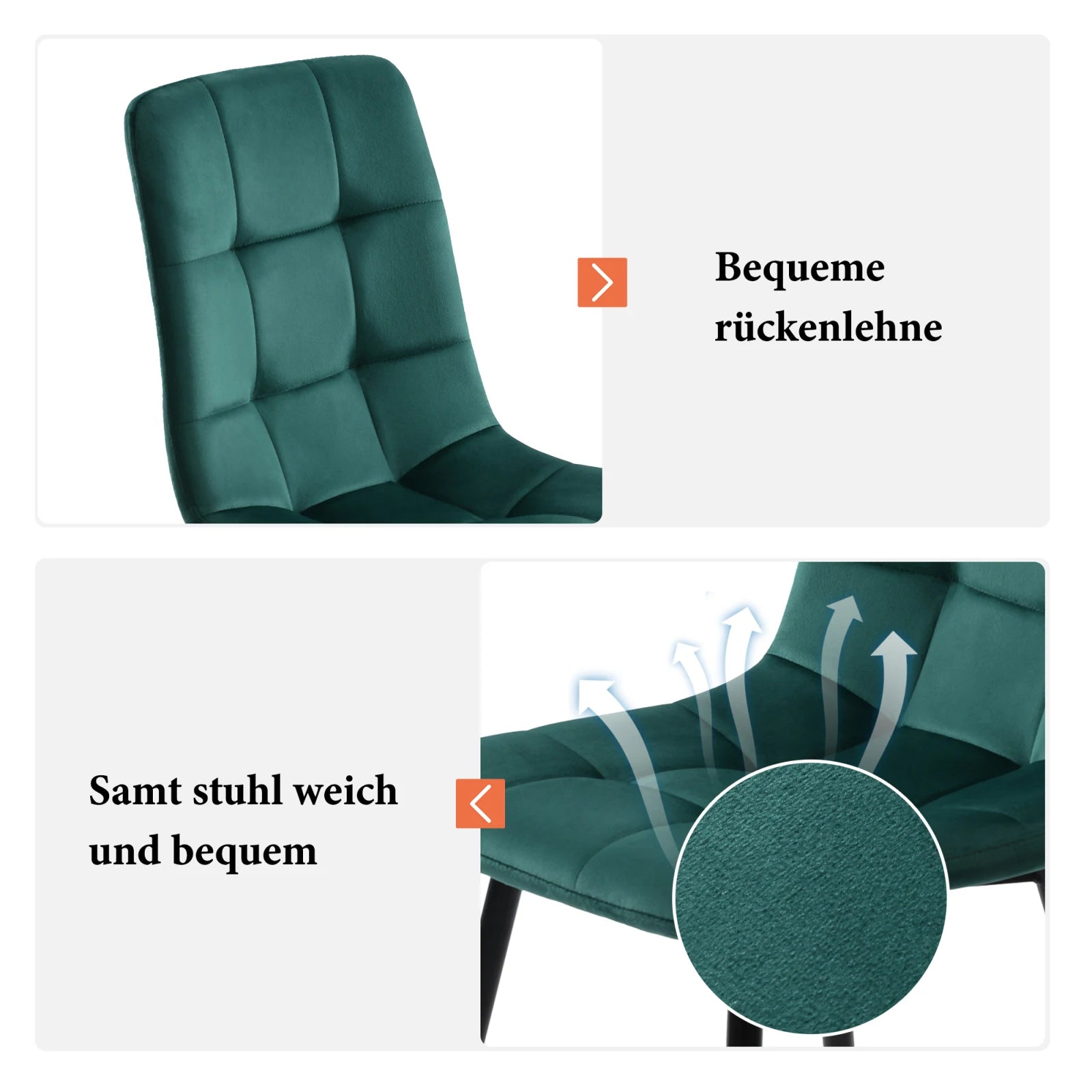 Superaly Set of 4 Velvet Dining Chairs with Backrests, Upholstered Kitchen Chairs with Black Metal Frame, Dark Green