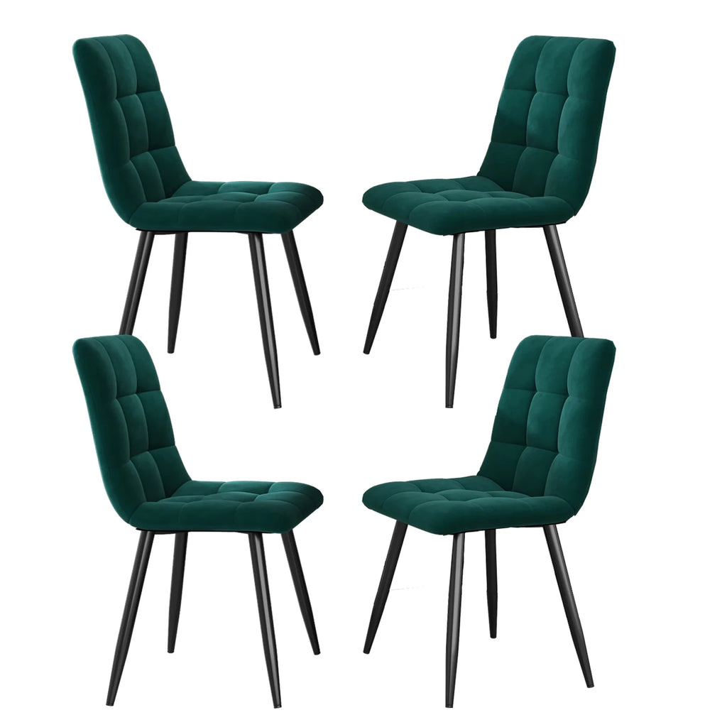 Superaly Set of 4 Velvet Dining Chairs with Backrests, Upholstered Kitchen Chairs with Black Metal Frame, Dark Green