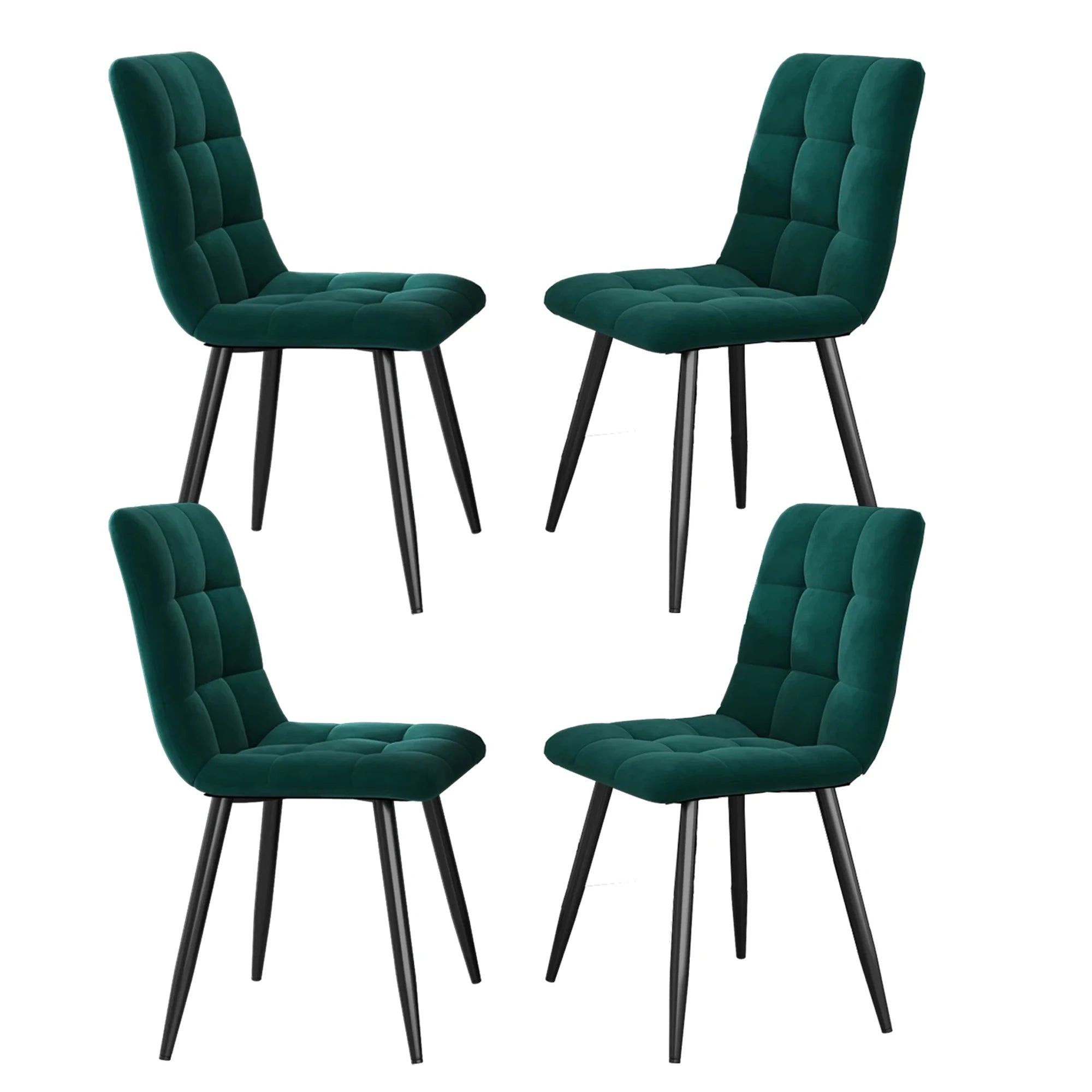 Superaly Set of 4 Velvet Dining Chairs with Backrests, Upholstered Kitchen Chairs with Black Metal Frame, Dark Green