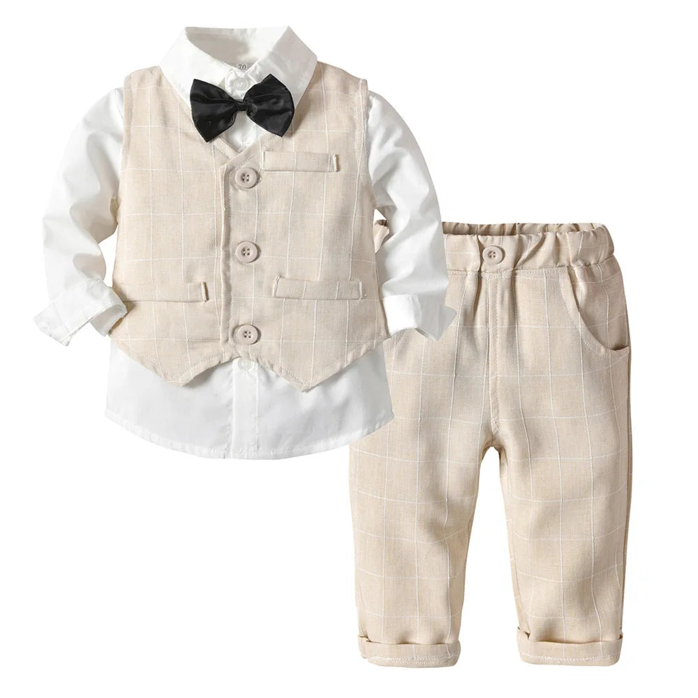 Toddler Boy Formal Suit – Striped Vest, White Shirt & Pants Set