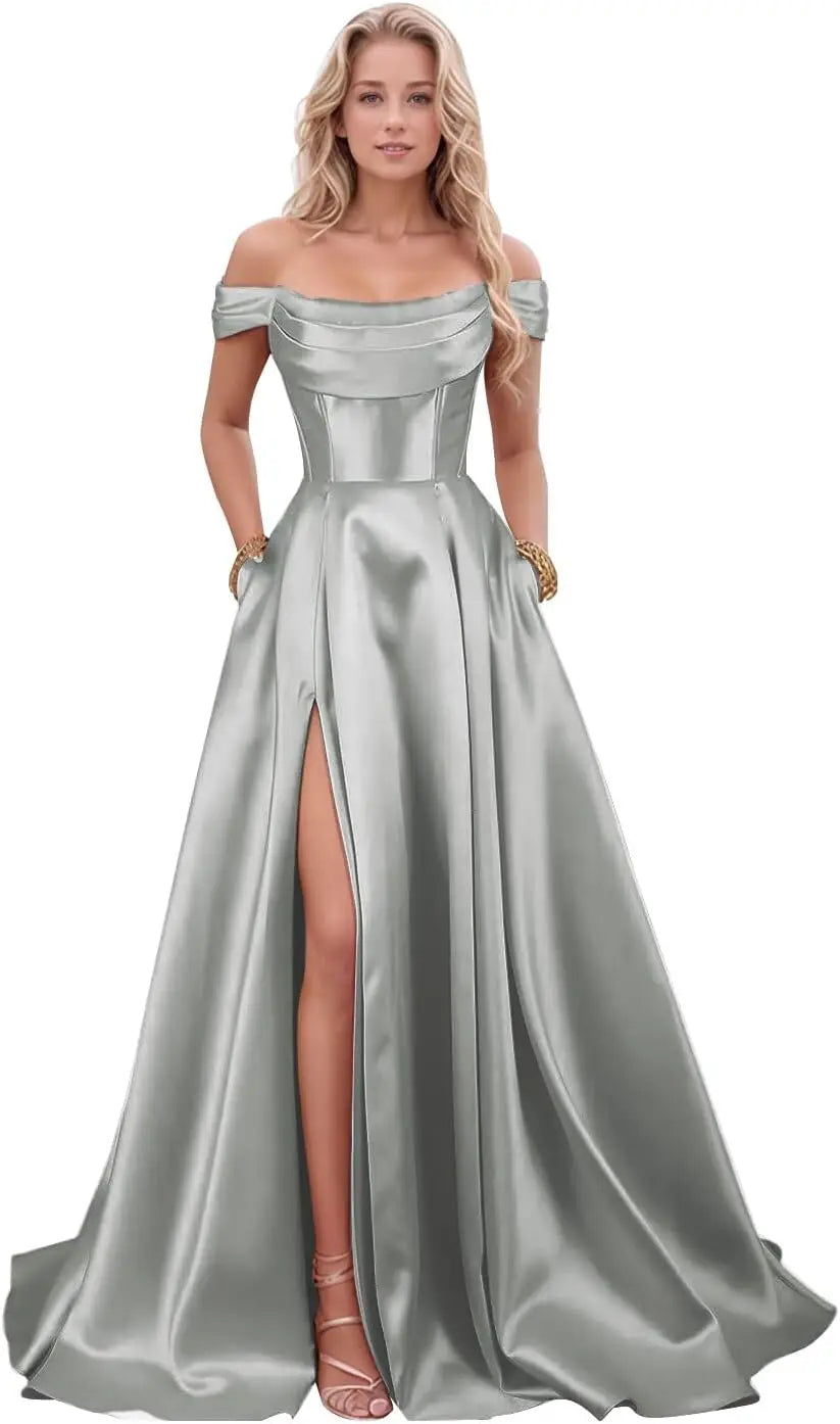 Step into timeless sophistication with this luxurious satin evening gown