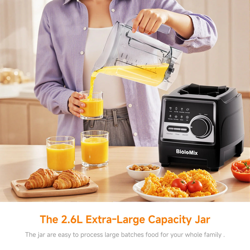 BioloMix Professional Blender – 1500W Power with 2.6L BPA-Free Pitcher & 6 Precision Blades, Elegant Premium Design with 7 Smart Programs for Smoothies, Shakes & Nut Milk.
