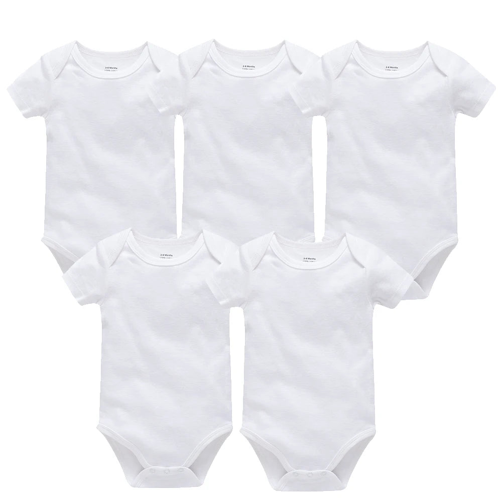 5PCS Baby Bodysuit Set – 100% Cotton Solid Black Rompers for Newborn Boys