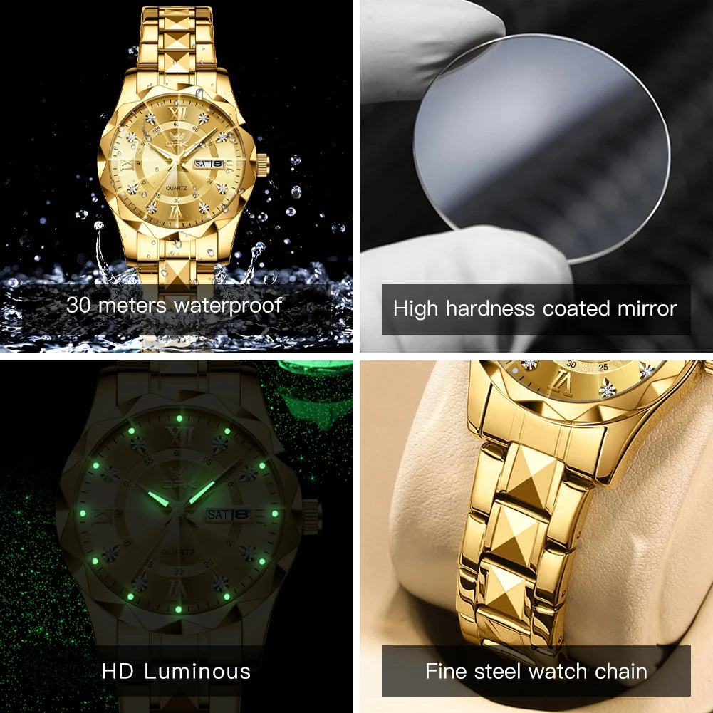 OPK Brand women's steel strip quartz watch dual calendar waterproof night light 6023