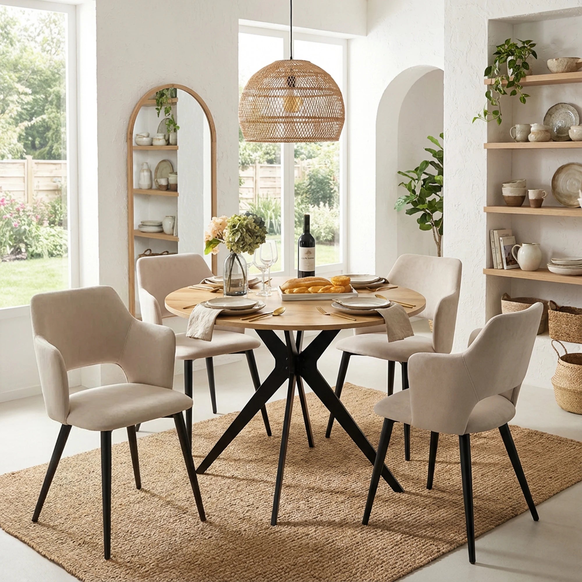 MEUBLES COSY Set of 2 Scandinavian Dining Chairs, Upholstered Kitchen & Living Room Chairs with Metal Legs, Beige, 47×48×80 cm