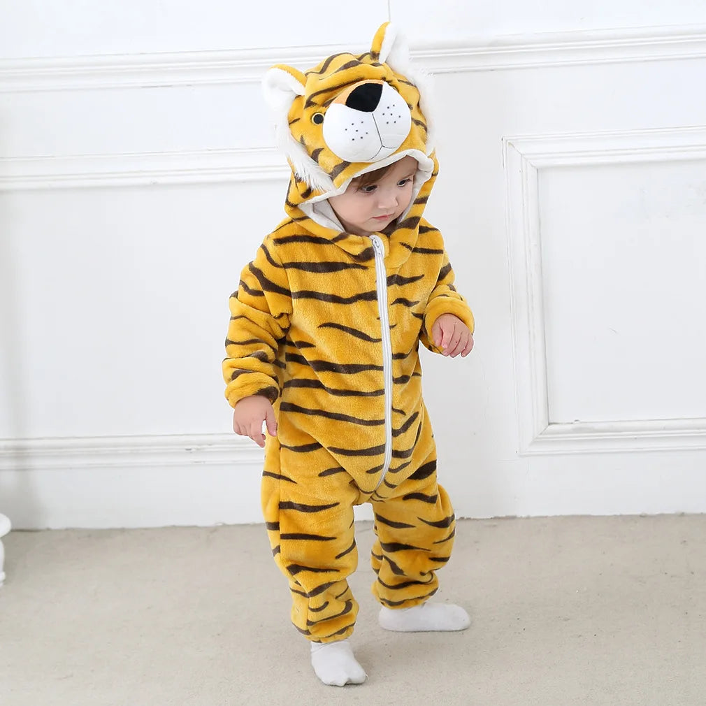 Winter Baby Stitch Romper – Hooded Flannel Cosplay Jumpsuit for Kids