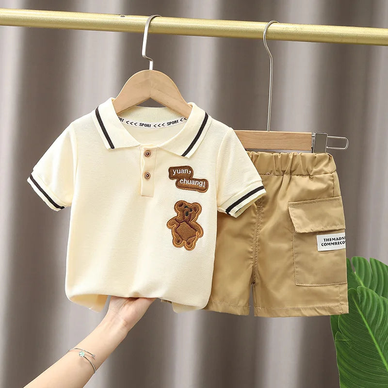 Cute Cartoon Baby Boy Outfit – T-Shirt & Shorts Summer Set