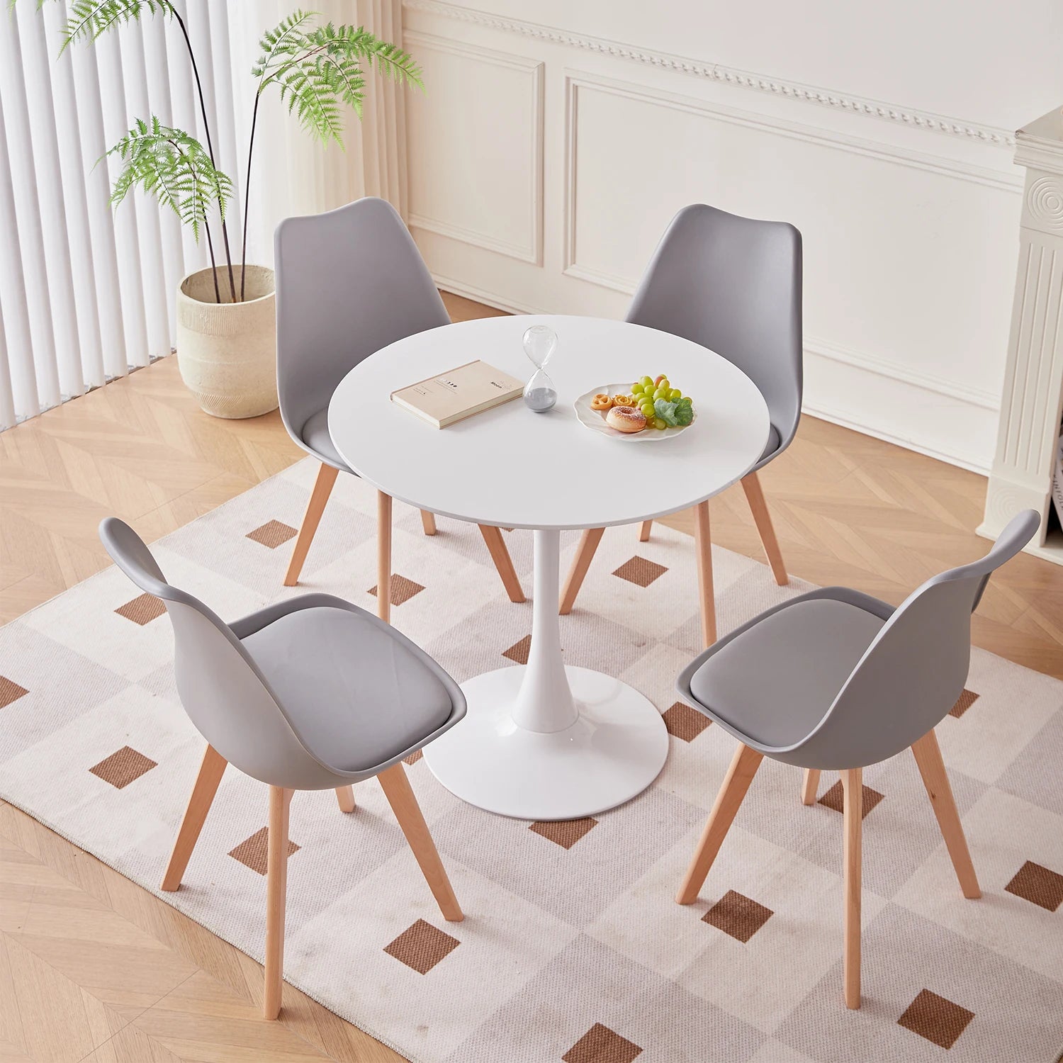 EGOONM Nordic Dining Table and Chair Set, Modern Round Dining Table for Kitchen, Dining Room, Home Office & Coffee Corner