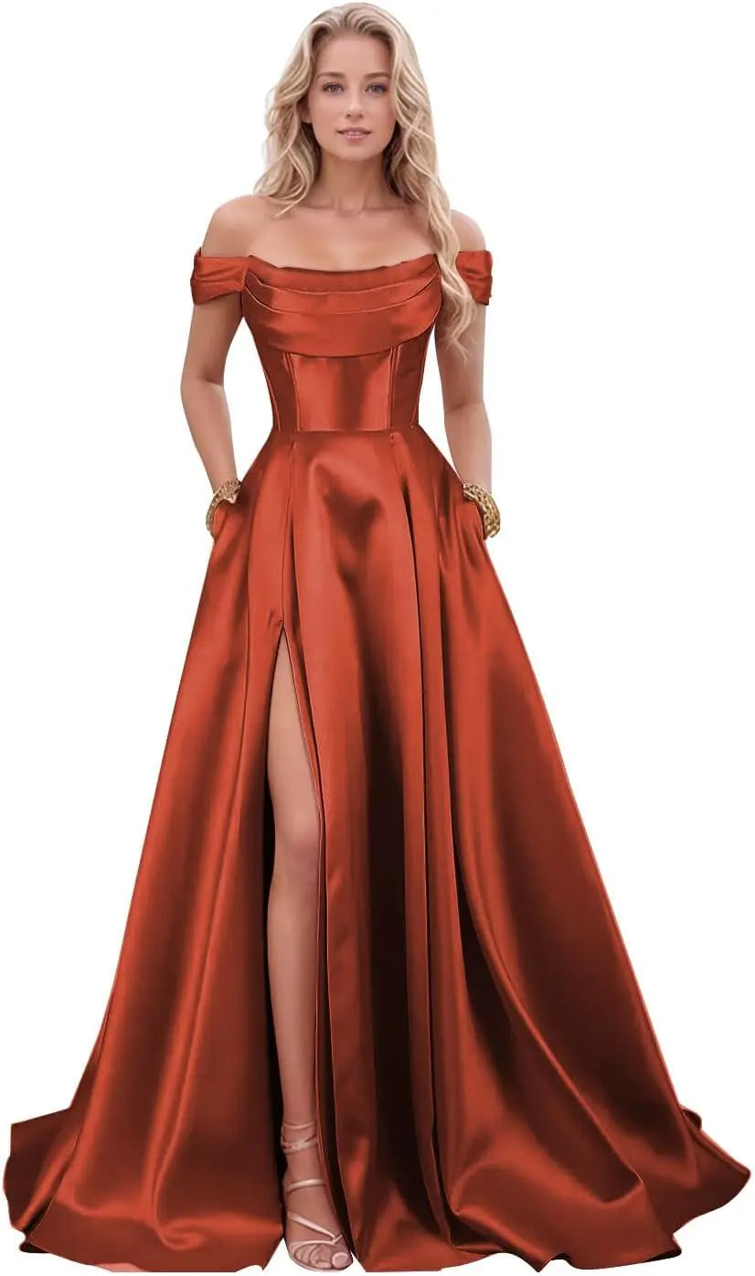 Step into timeless sophistication with this luxurious satin evening gown