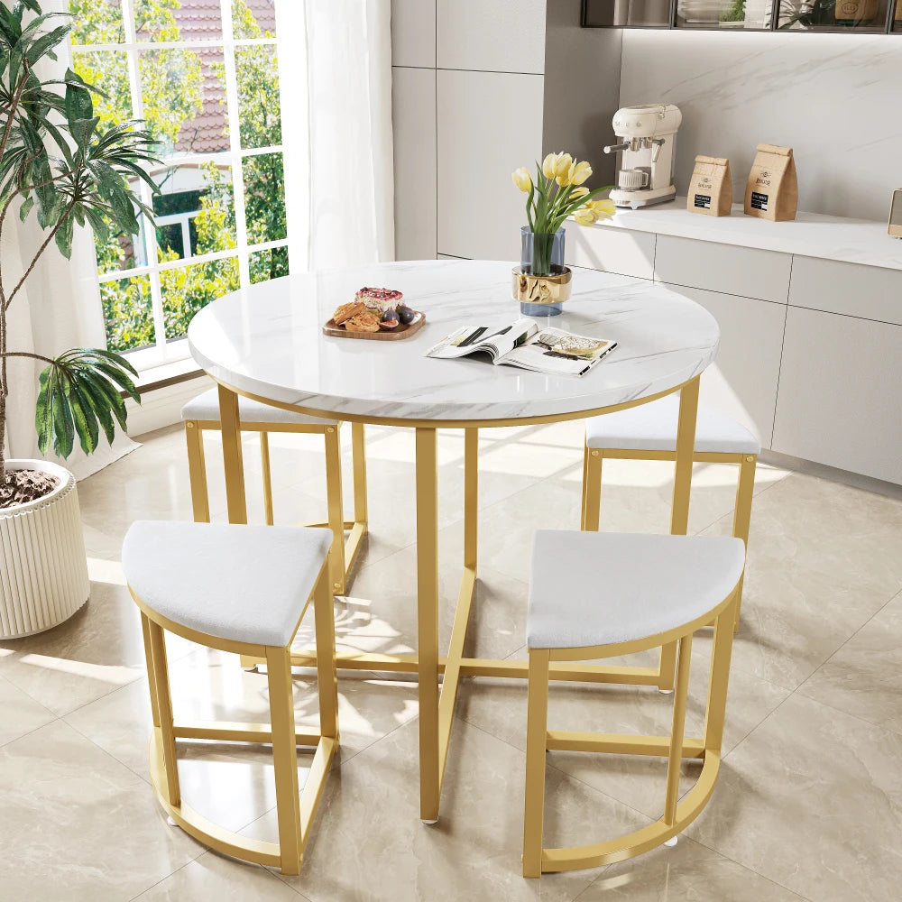 Elegant Dining Set with MDF Tabletop & Gilded Iron Frame