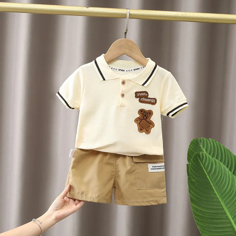 Cute Cartoon Baby Boy Outfit – T-Shirt & Shorts Summer Set