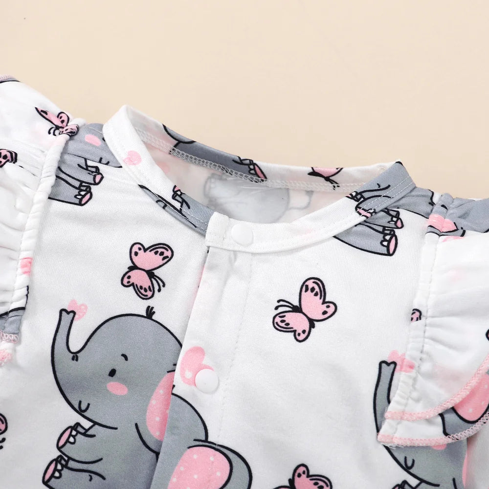 Baby Girl Elephant Outfit – Long Sleeve Casual Romper with Matching Headband