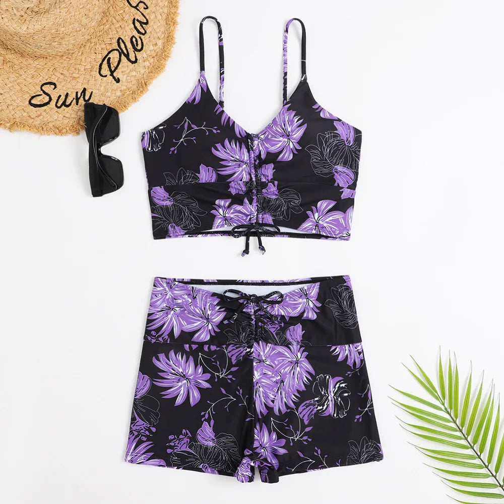 High-Waist Floral Bikini Set – Push-Up Swimwear