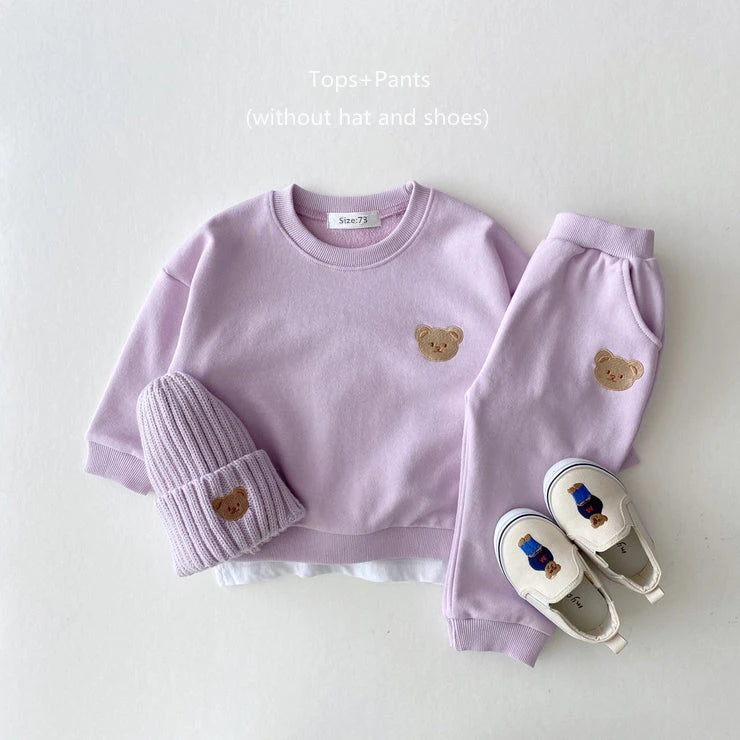 Fashion Baby Bear Outfit – 2PCS Sweatshirt & Pants Set for Toddlers