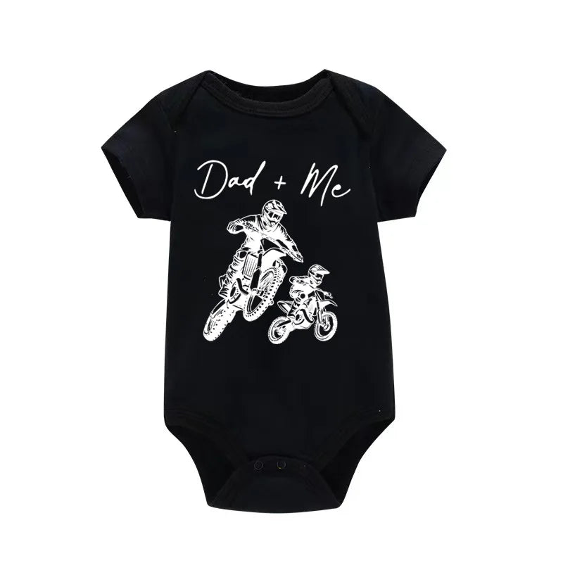 Dad + Me” Motorcycle Baby Romper – Cute Summer Bodysuit for Infant Boys