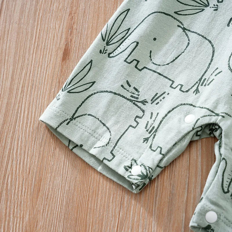 Summer Newborn Baby Bodysuit – Cute Cartoon Elephant Print Cotton Outfit for Boys & Girls
