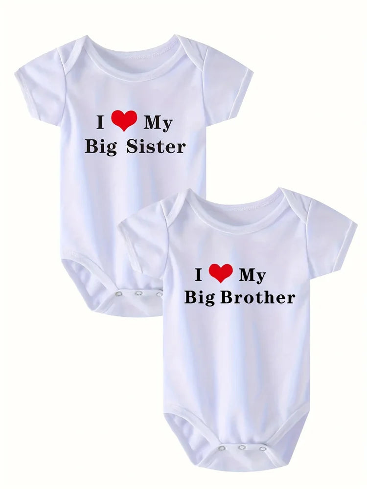 I Love My Big Sister & Brother” Baby Romper – Cute Newborn Short Sleeve Outfit