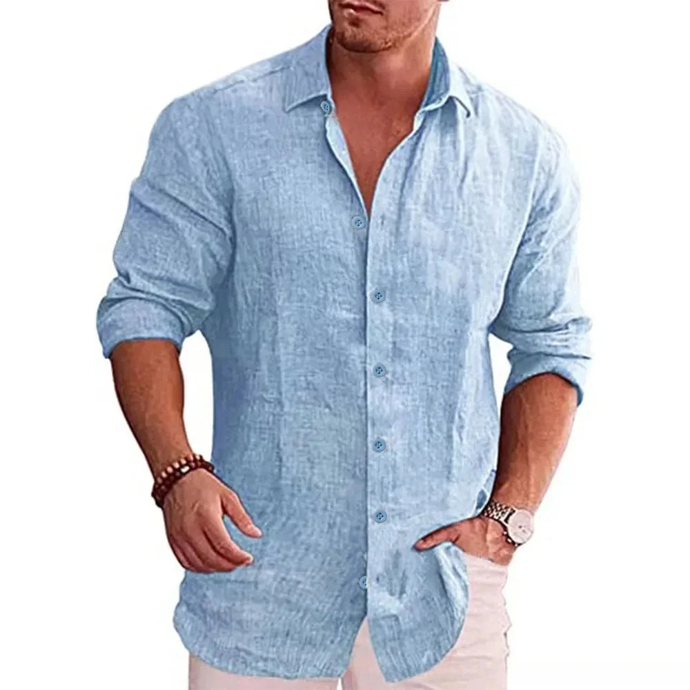 Men’s Cotton Linen Long Sleeve Shirt – Casual Autumn Style