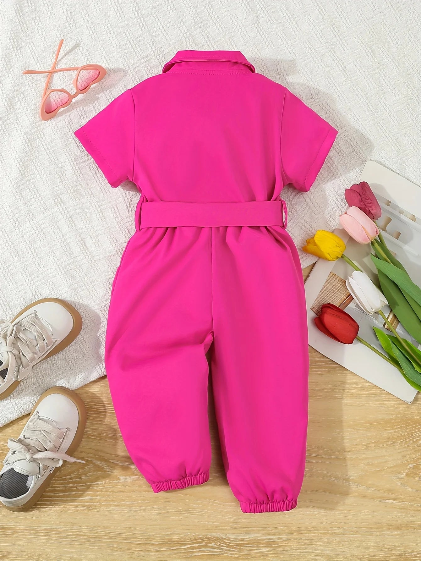 Cute Baby Girl Summer Romper Set – Short Sleeve One-Piece with Matching Belt