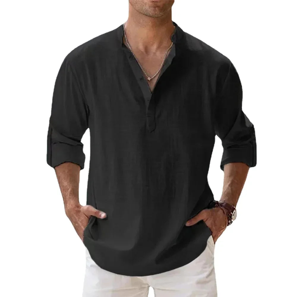 Men’s Cotton Linen Short-Sleeve Shirt – Hawaiian Vacation Style