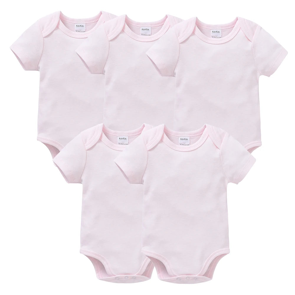 5PCS Baby Bodysuit Set – 100% Cotton Solid Black Rompers for Newborn Boys