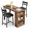 3-Piece Dining Room Table Set with 2 Upholstered Chairs & Storage Shelves, Space-Saving Breakfast Nook & Coffee Bar Table for Small Spaces