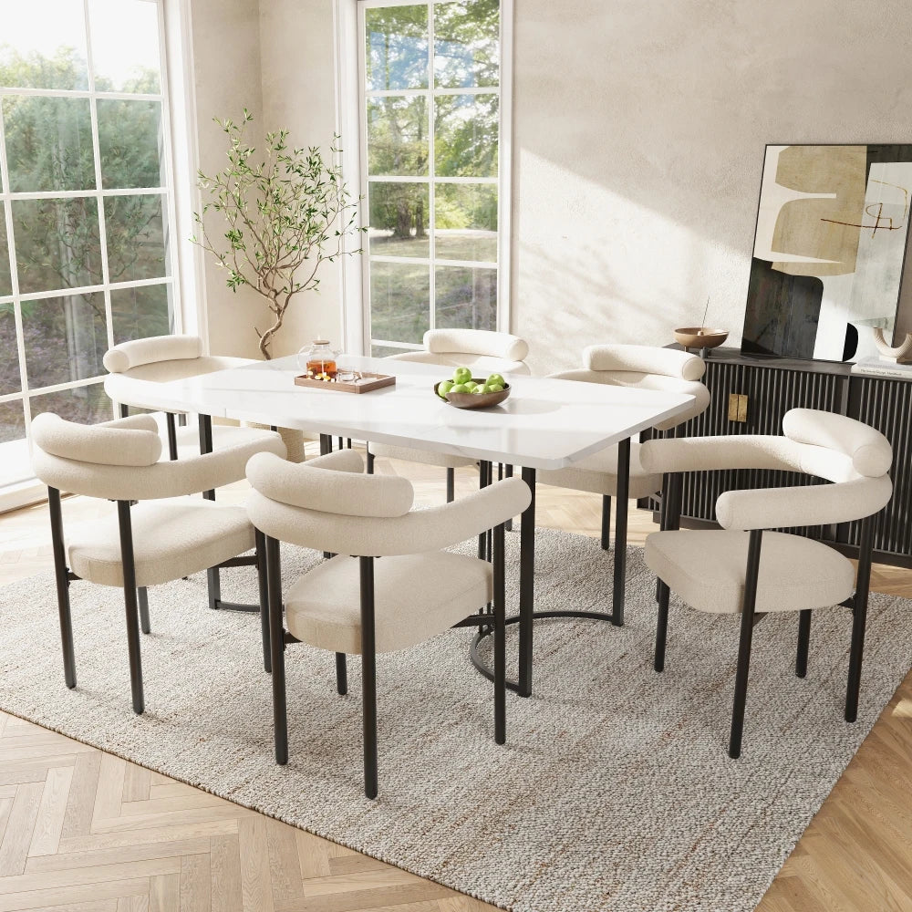 2/4/6 Pieces Modern Minimalist Dining Chairs, Suede Fabric Upholstered Chairs with Ergonomic Ring Backrest & Soft Padded Seat for Dining Room