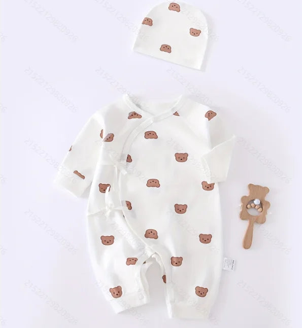 Cute Bear Baby Romper with Hat – Soft Cotton Jumpsuit for Newborns