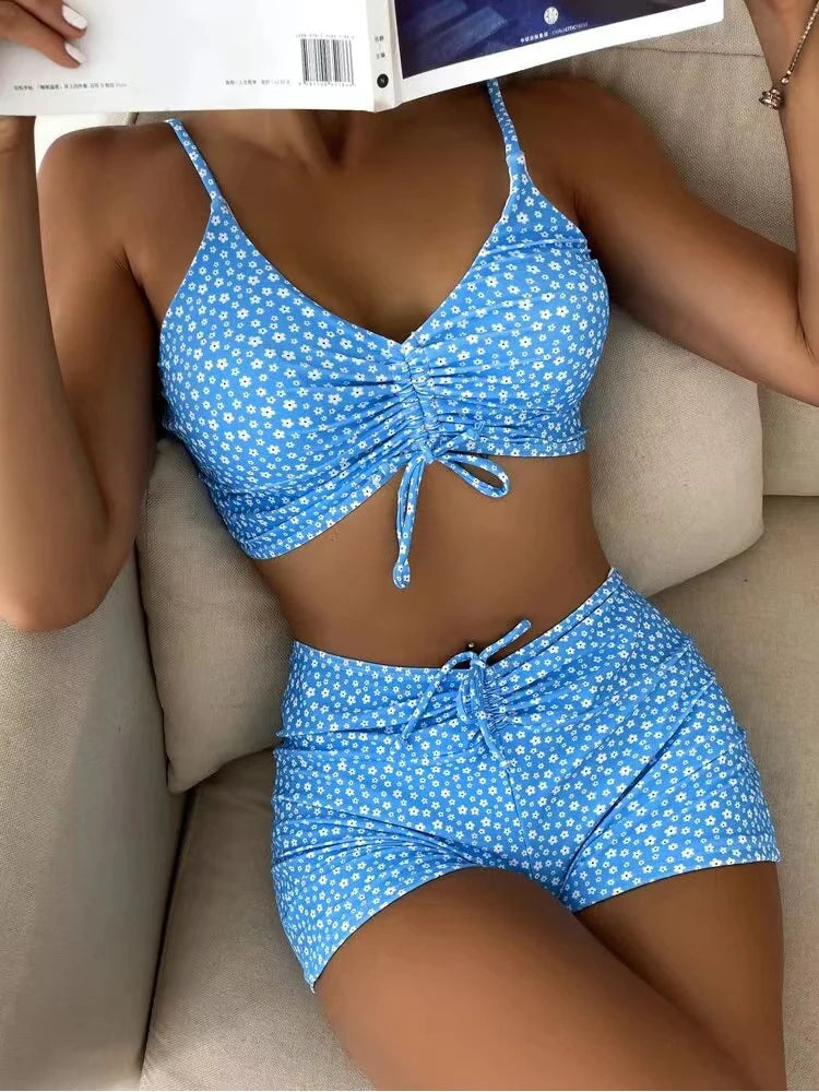 High-Waist Floral Bikini Set – Push-Up Swimwear