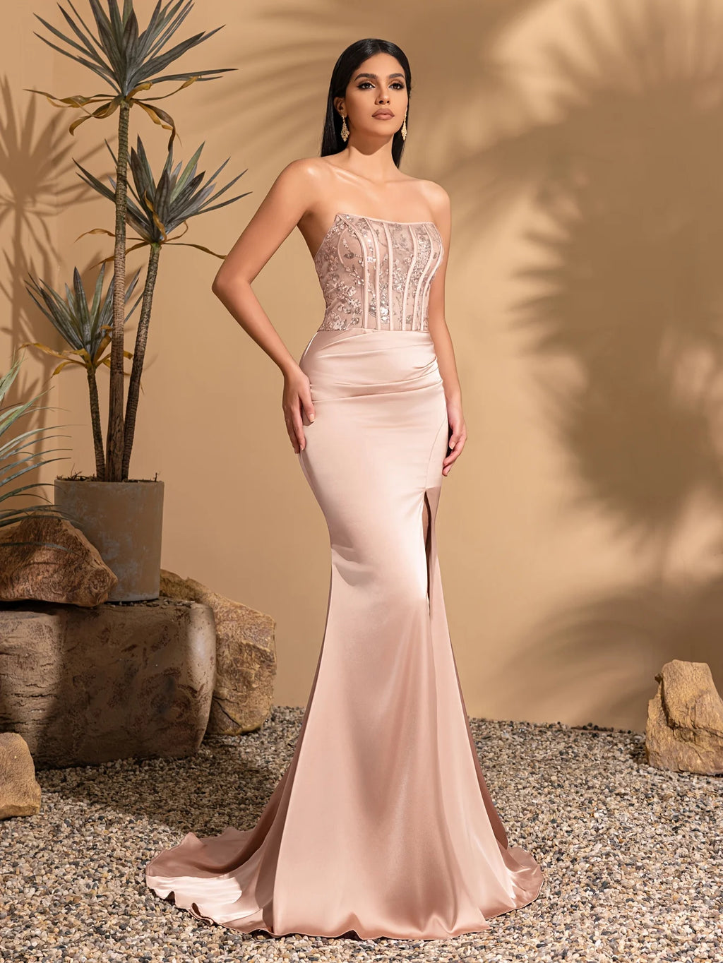 Step into refined glamour with this elegant satin mermaid dress