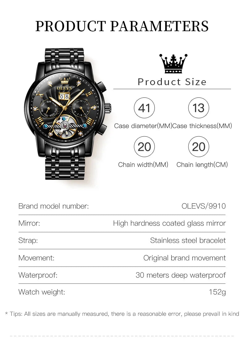 OLEVS Luxury Automatic Tourbillon Watch for Men – Classic Multifunction Mechanical Wristwatch with Elegant Business Style