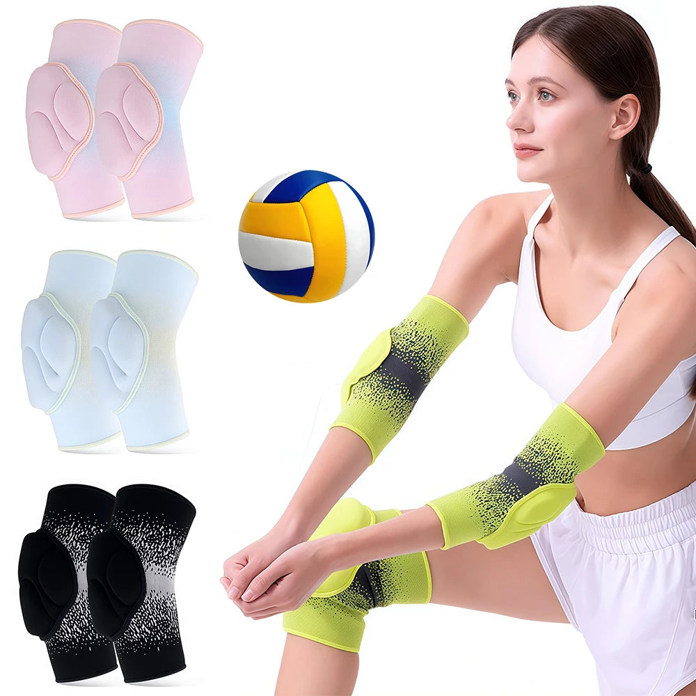 1 Pair Elbow & Knee Protection Pads – Compression Leg Sleeve with Thick Sponge