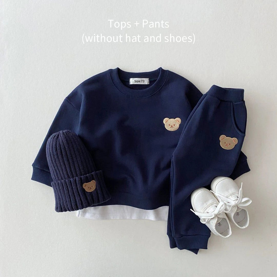 Fashion Baby Bear Outfit – 2PCS Sweatshirt & Pants Set for Toddlers