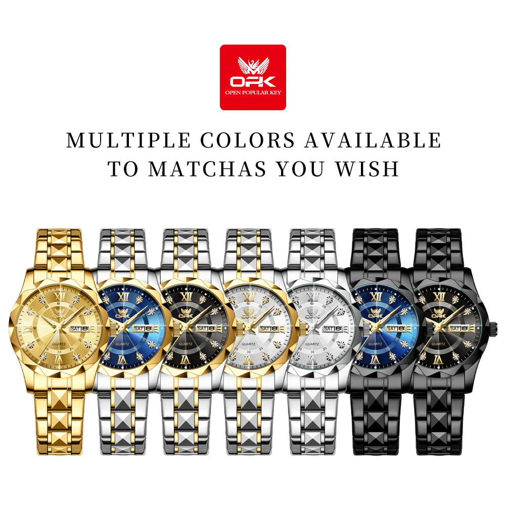 OPK Brand women's steel strip quartz watch dual calendar waterproof night light 6023