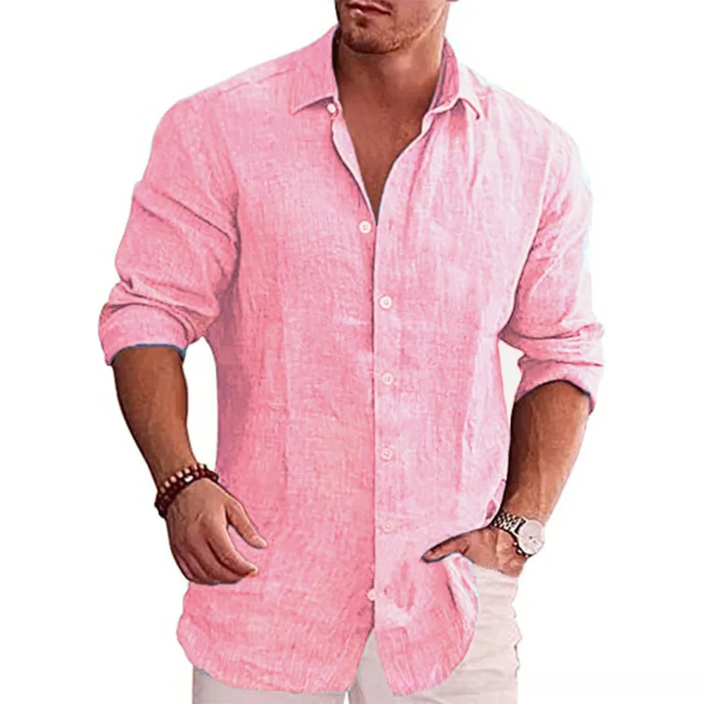 Men’s Cotton Linen Long Sleeve Shirt – Casual Autumn Style