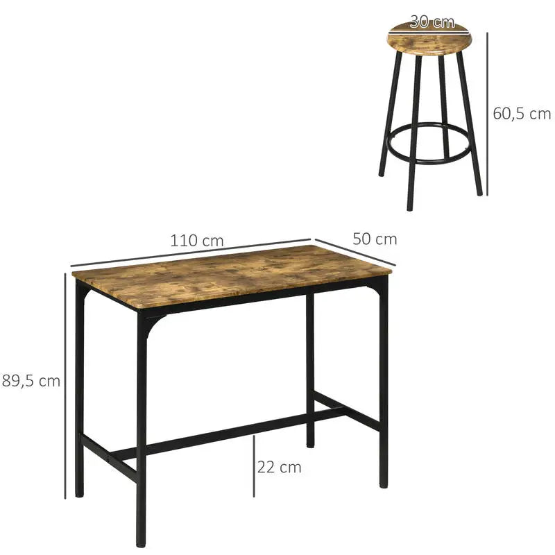 Bar Table Dining Set with Footrest for Kitchen & Dining Room