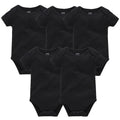 5PCS Baby Bodysuit Set – 100% Cotton Solid Black Rompers for Newborn Boys