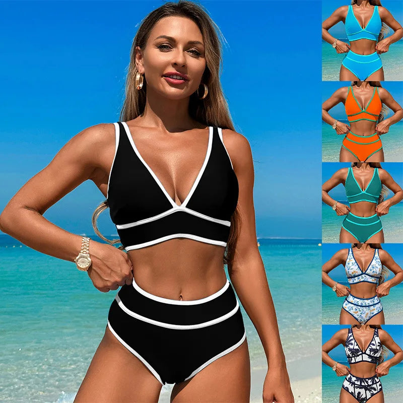 Women’s Bikini Set – V-Neck High-Waisted Two-Piece Swimwear