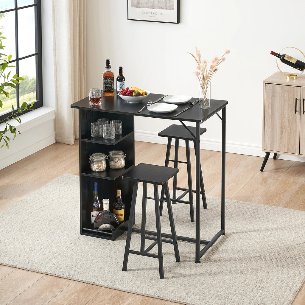 3-Piece Small Bar Table and Chairs Set for 2 with 3-Tier Storage Shelves, Space-Saving Kitchen & Dining Table Set for Small Rooms
