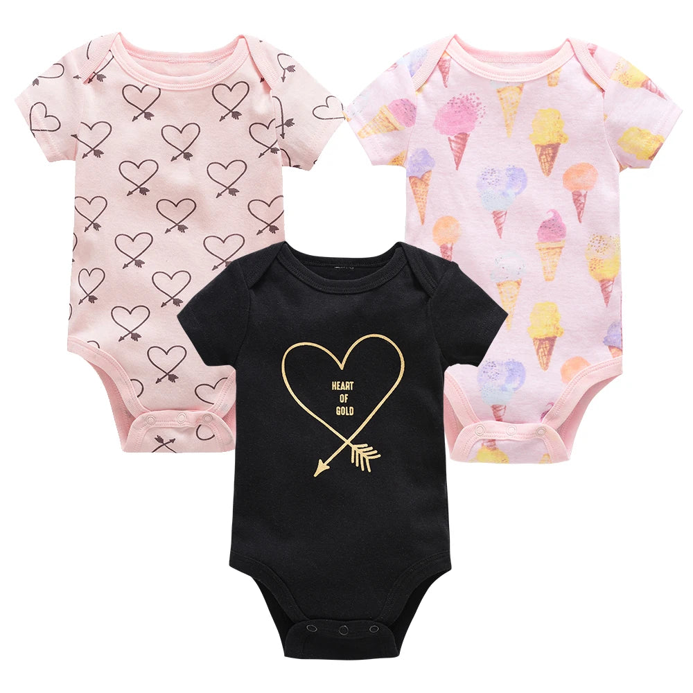 3/6PCS Baby Bodysuit Set – Soft Cotton Short Sleeve Clothes for Newborn Boys & Girls (0–12 Months)