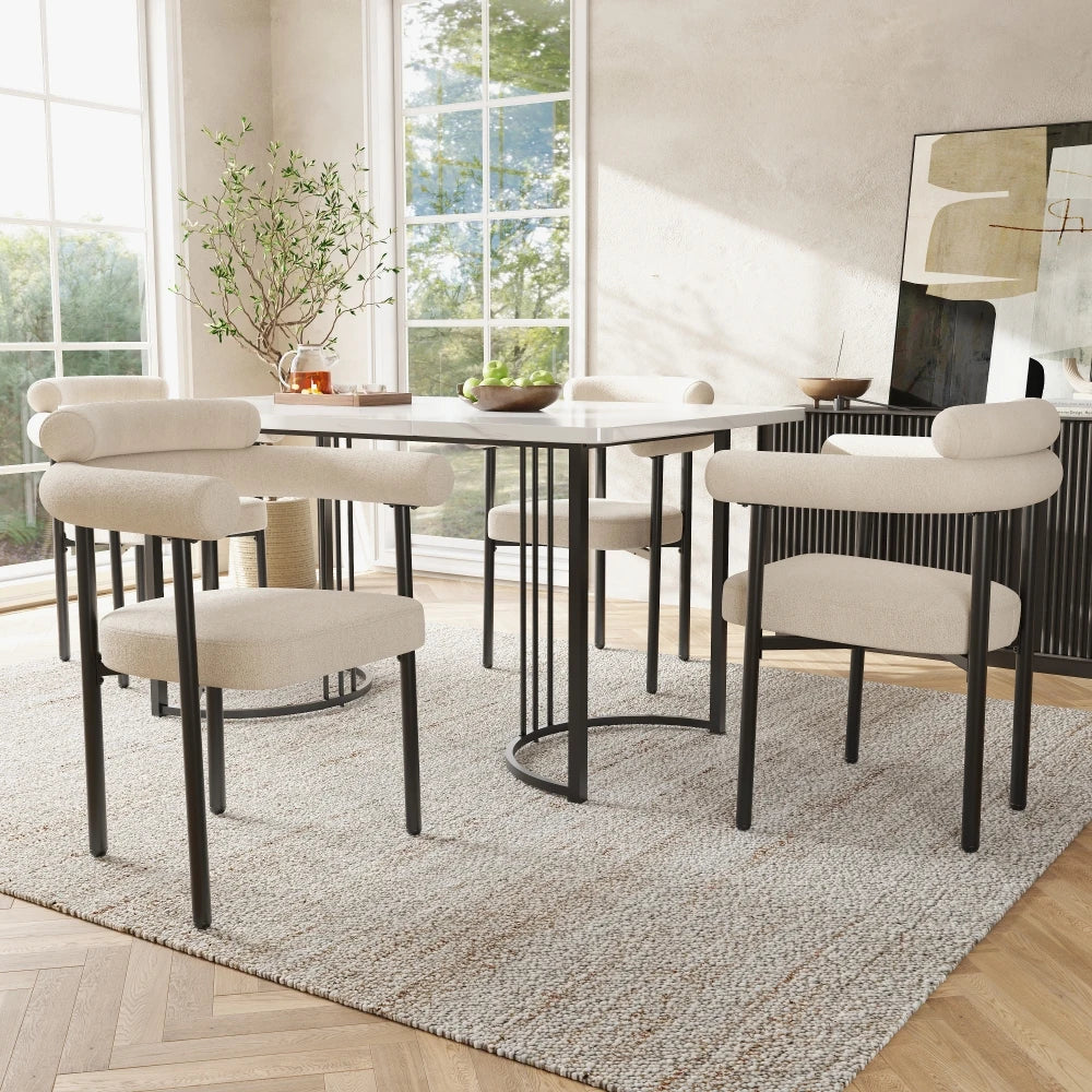 2/4/6 Pieces Modern Minimalist Dining Chairs, Suede Fabric Upholstered Chairs with Ergonomic Ring Backrest & Soft Padded Seat for Dining Room