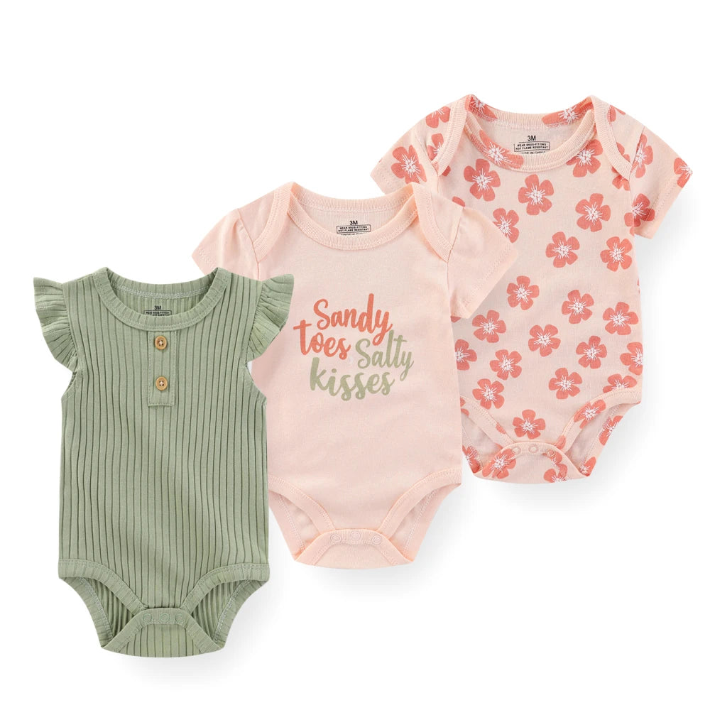 3PCS Cartoon Baby Bodysuit Set – Soft Cotton Short Sleeve Outfits for Newborn Boys & Girls