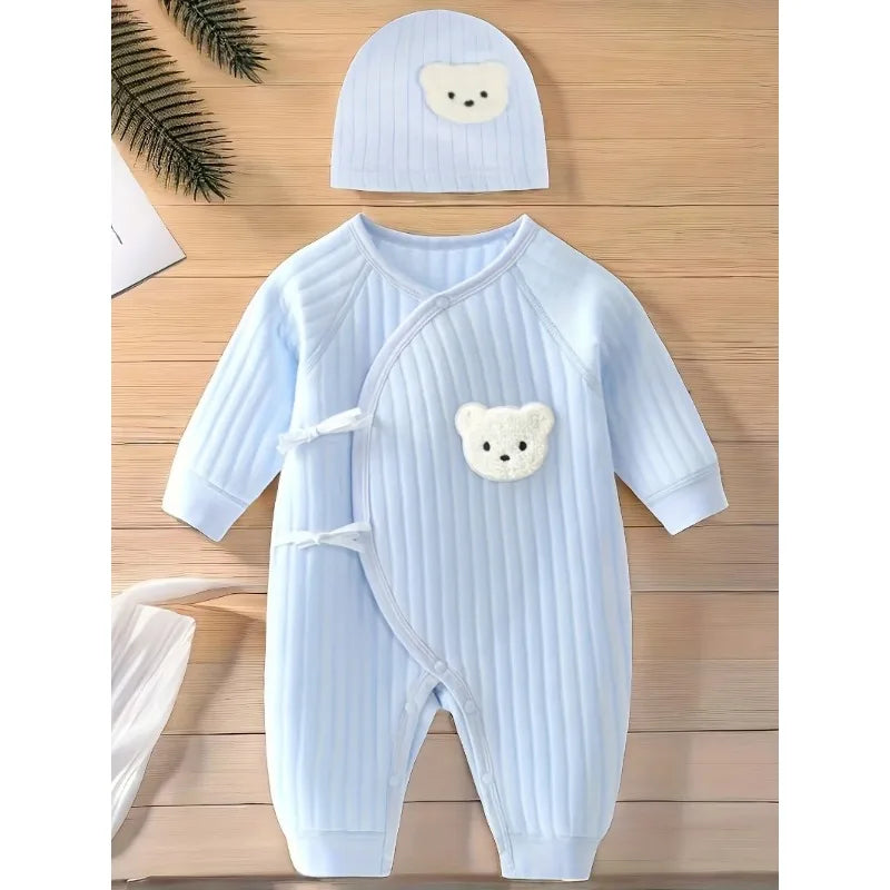 Cute Bear Baby Romper with Hat – Soft Cotton Jumpsuit for Newborns