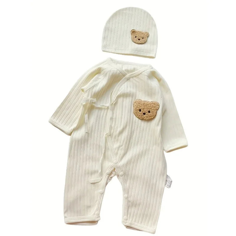 Cute Bear Baby Romper with Hat – Soft Cotton Jumpsuit for Newborns