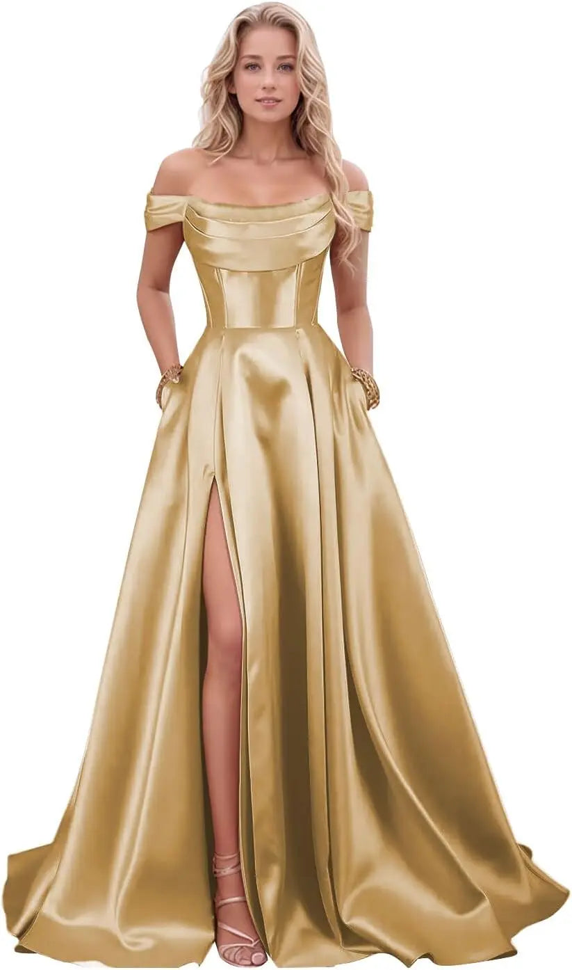 Step into timeless sophistication with this luxurious satin evening gown